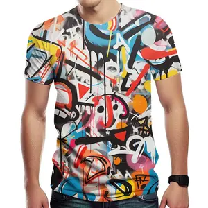Unisex Colorful Graffiti Street Art T-Shirt, Abstract Hip-Hop Style Casual Tee with Bold Drips & Vibrant Shapes, Perfect for Adults’ Streetwear, Parties, Festivals & Daily Wear