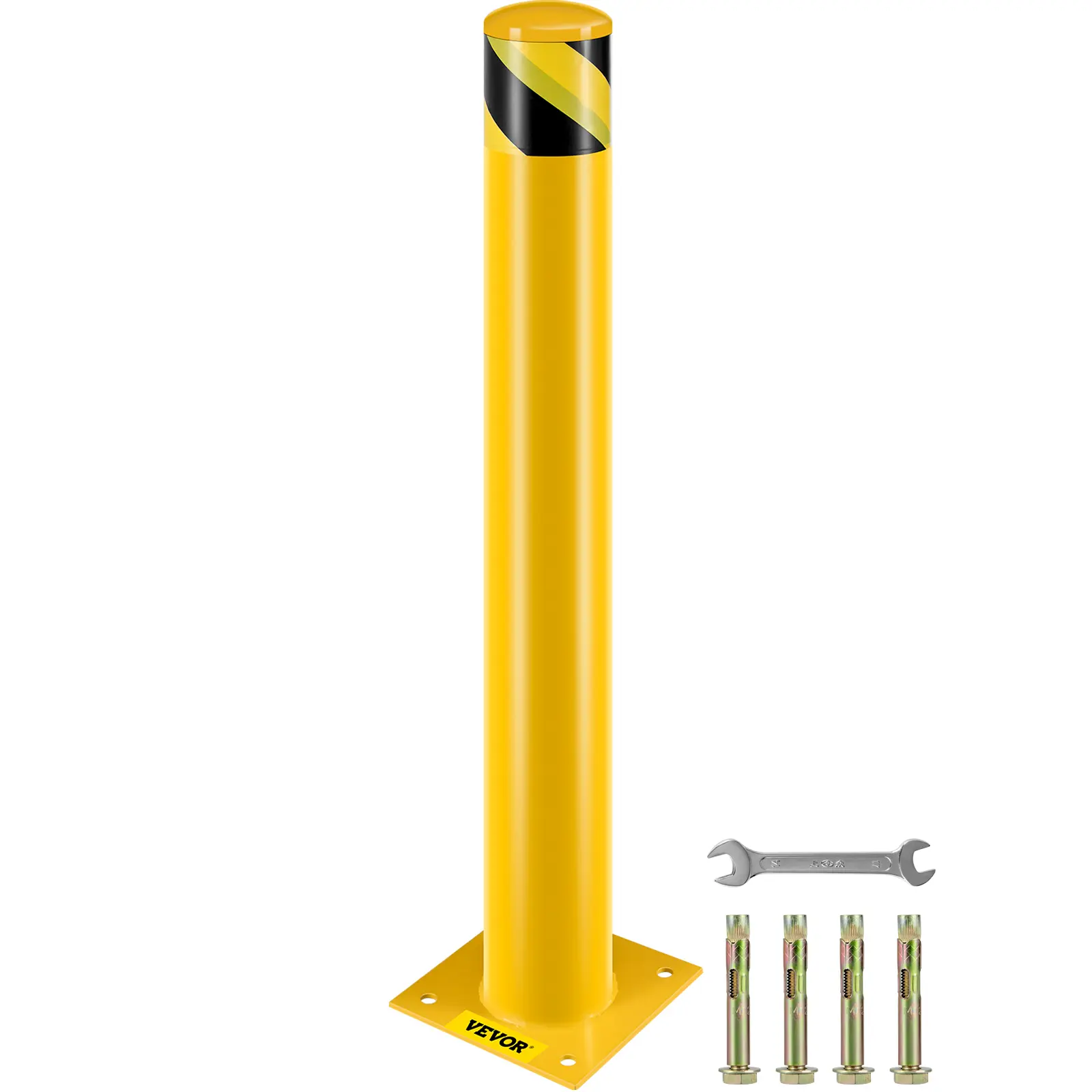 【Summerfinds】VEVOR Safety Bollard Safety Barrier Bollard 4-1/2" OD 36" Height Yellow Powder Coat Pipe Steel Safety Barrier with 4 Free Anchor Bolts for Traffic-Sensitive Area
