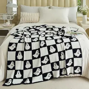 Ultra Soft Cozy Microfiber Black Skull Ghost Halloween Knitted Throw Blanket Fluffy Fuzzy Double Sided Lightweight Warm Camping Travel Bed Blanket for Couch SofaThanksgiving Children's Day holiday gifts for family members