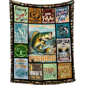 Fish Blanket,Fathers Day Fishing Gifts for Men,Gifts for Fisherman,Dad,Boys,Birthday Gifts for Men Who Love Fishing Throw Blankets,Kids Size-40"x50", Printed on One Side with a Plain White Back, Halloween Thanksgiving Christmas Gift