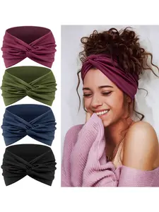 Women's Bohemian Boho 4-piece combination headdress Elastic Headbands - Fashionable elastic Knotted adult women's soft suit for yoga and exercise - parties and other occasions Headband Head Wrap (purple, black, blue, green)