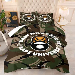 Cartoon Baby Milo Camouflage Comforter Set - Durable Material Comfy Bed Sets, 1 Quilt + 1/2 Pillowcases, 3D Printed Streetwear Bedding for Bedroom Decor Gift, Available in Multiple Sizes