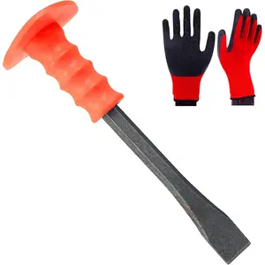 Masonry Chisel With Hand Guard and Work Gloves, 10 Inch Heavy Duty Flat End Rock Concrete Mortar Stone Chisel for Demolishing Carving Splitting Breaking Hounding