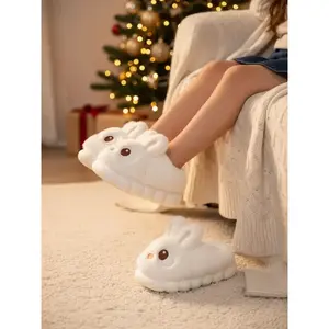 Unisex Kids' Winter Thickened Warm Cotton Soft Sole Slippers Adorable Fluffy Rabbit Design Christmas New Year Home Indoor Holiday Gift