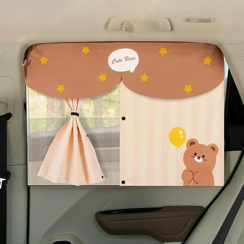 Cartoon Bear Pattern Car Side Window Sunshade, Magnetic Car Side Window Privacy Curtain, Car Interior Accessories for Baby & Kids, Car Window Shades, Car Accessory