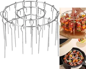 Stainless Steel Air Fryer BBQ Utensil Set, Including Grill Skewer Rack, 30 Vertical Meat Skewers with Round Hanging Utensil Holders, Essential Air Fryer Accessories for Barbecue