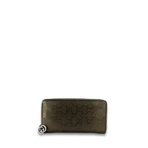 Pre-owned GUCCI Imprimé Small Leather Goods Metallic Bronze Zipper Wallet