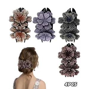 4/5 pcs Double Flower Claw Clip, Suitable for thick long hair, sparkling crystal rhinestone plastic hair clips, women's hair accessories