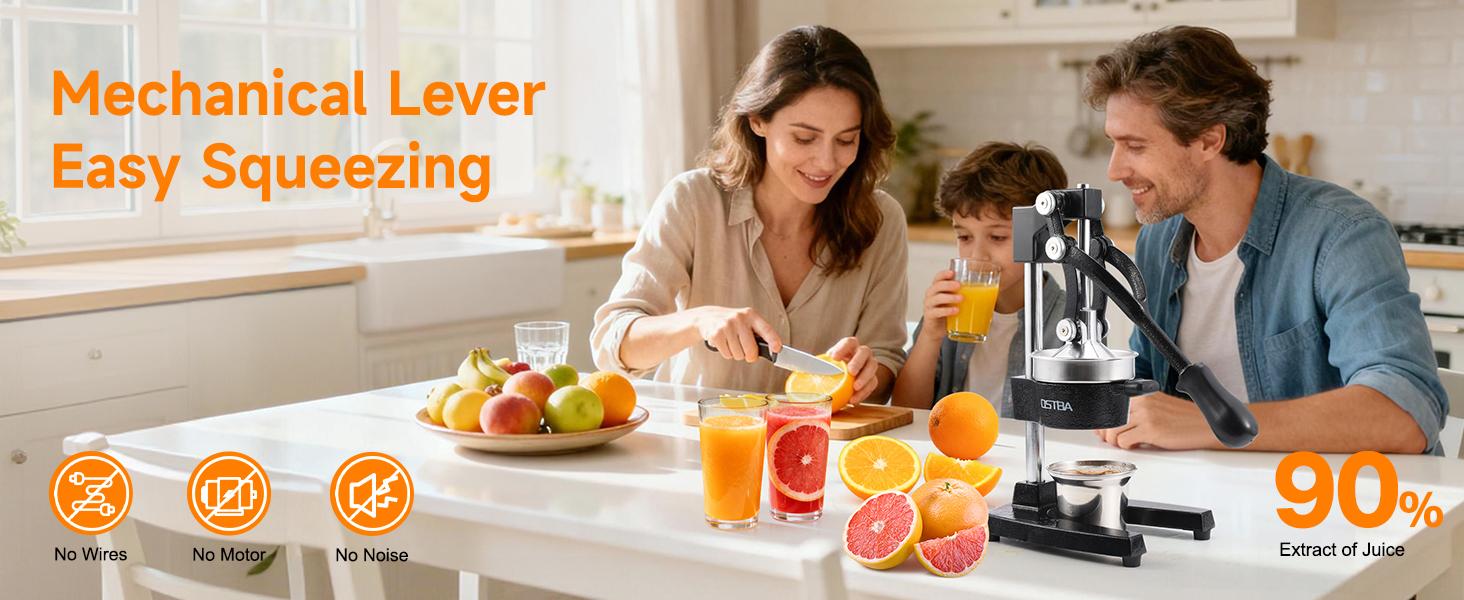 OSTBA Cast Iron Manual Juicer Hand Press, Commercial Grade Citrus Juicer, Stainless Steel Lemon squeezer for Orange, Lemon, Lime, Pomegranate with Stainless Steel Cup