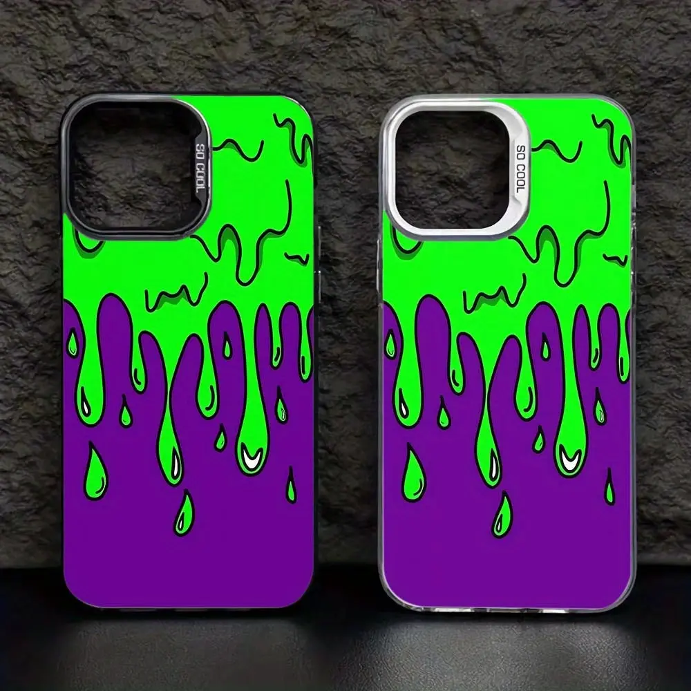 A creative anti-drop phone case with a green paint pattern on a purple background,suitable for iPhone 17 Air/16 Plus/15 Pro Max/14 Pro/13/12/11/XS Max/X phone case, the best choice for holiday gifts for family, friends,lovers, boyfriends,girlfriends CY369
