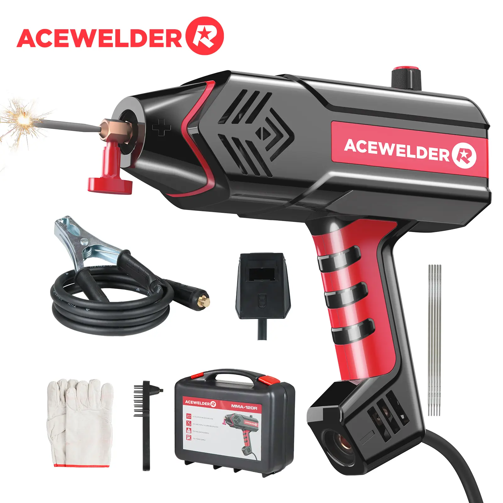 【DealsForYouDays】Acewelder Portable Electric Welding Machine, 110V Plug-in Powered (Not Battery Operated) Handheld Welder with IGBT Inverter,20-120A  Variable Current Adjustment , ARC Welder Gun, Fits for E6013/E6014/E7018 Rod Compatible (Red) summervibes
