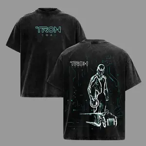 TRON Legacy Inspired Tee – Cyber Grid Warrior Design, Vintage Acid Oversized Heavy Cotton T-Shirt, Futuristic Lightcycle Graphic Streetwear for Movie Fans