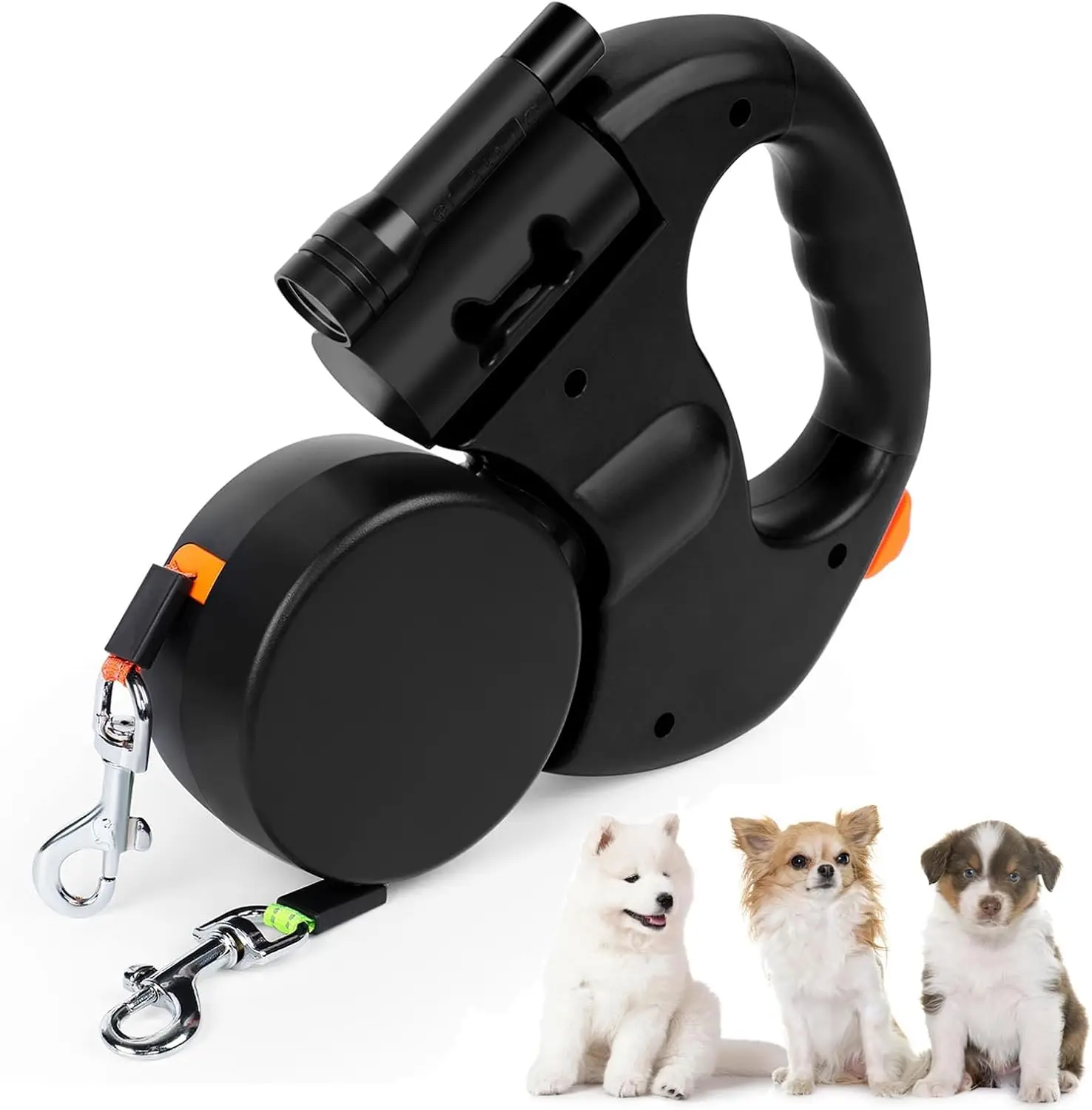 Dual Retractable Dog Leash, New Leash for Two Dogs 3M Pet Two-Headed Traction Rope for Running Hiking Training with 360 Tangle-Free, Two Dog Lead with