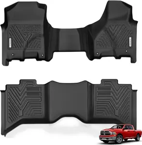 YITAMOTOR Floor Mats Fit for 2013-2018 Dodge Ram 1500/2500/3500 Crew Cab, 2019-2024 Ram 1500 Classic Crew Cab, Custom Fit Black TPE Floor Liners 1st & 2nd Row