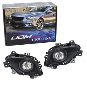 iJDMTOY Complete Set Fog Lights Foglamp Kit with Halogen Bulbs, Wiring On/Off Switch and Garnish Bezel Covers For 2014-2016 Mazda 6 (Excluding Mazda6 Grand Touring Trim)