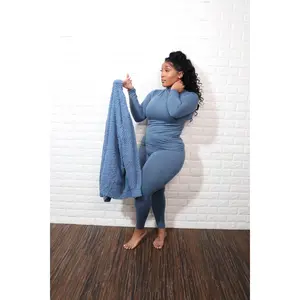 3 pc popcorn cardigan set| Ash Blue