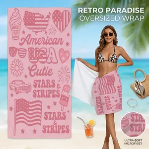 Microfiber Beach Towels American-Themed Icons Ice Cream Flag Car Stars Pop Art Style Sand Free Quick Dry Lightweight Beach Pool Cruise Travel Essentials 4th of July Americana Retro Holiday Swim Towel