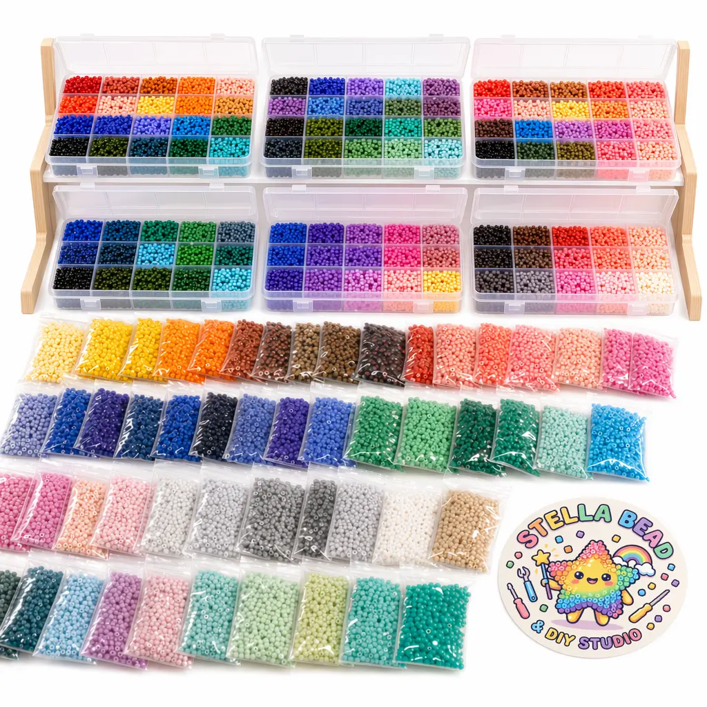 StellaBead 24-Color Bulk Bead Refill, 1200 Beads Per Bag, High-Quality Mixable Shades, Ideal for Crafters & Small Jewelry Shops, DIY Beading Supply