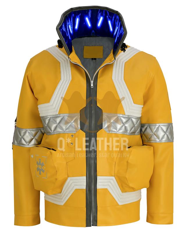 Q*Leather Anime Cyberpunk Edgerunners David Martinez Cosplay Costume Stand Collar Neon Yellow Jacket Hoodie Zipper Coat Punk Adult Men Halloween Vegan Leather Jacket Personalized Jacket David Martinez Cosplay Anime Cosplay Outfit