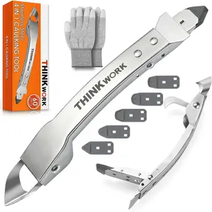 THINKWORK Stainless Steel 4-in-1 Caulking Tool with Scraper & Silicone Spreader Heavy Duty for Kitchen Bathroom Removable Sealant Grout Removal