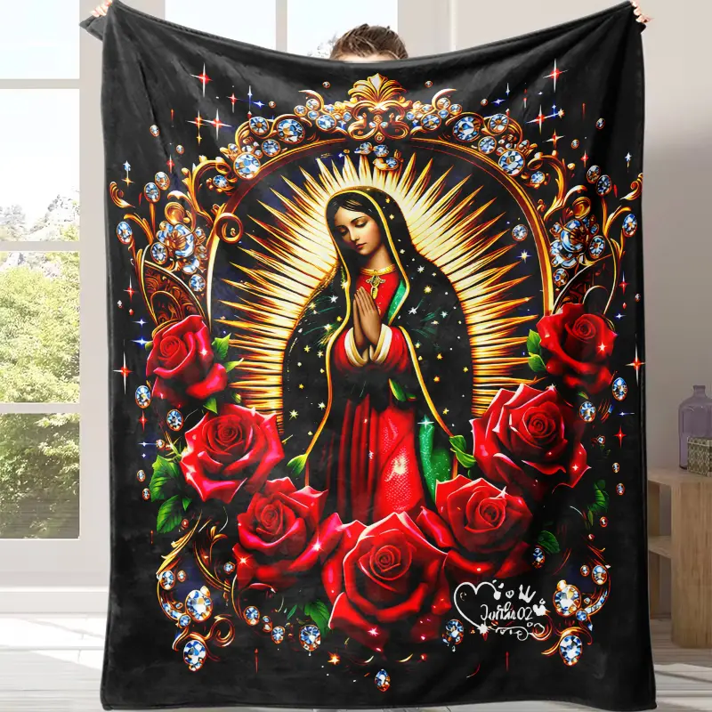 Countdown Sale! Virgin Mary Pattern Throw Blanket - Warm 4-Season Nap Blanket, Ideal Gift for Moms, Suitable for Office & Sofa Use, Perfect for Birthday, Valentine's Day