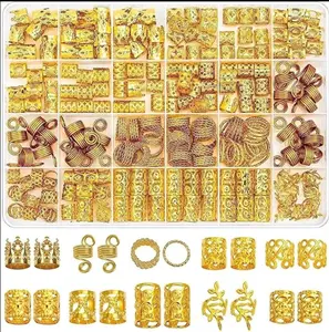 220 Pcs Gold Hair Jewelry Braid, Tuefuzy Hair Accessory, Hair Dreadlock Accessory Braid, Metal Gold Braids Rings Cuffs Clips for Jewelry