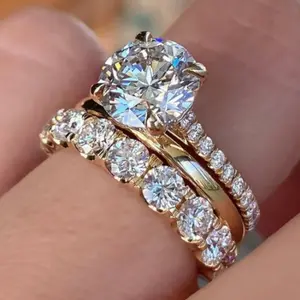 3pcs Dazzling 14k Golden Plated Stacking Rings with Sparkling Zirconia Stones Perfect Engagement or Wedding Gift Elegant Metal Coating