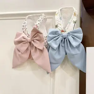 Pet Clothes Spring Summer Self-Attachment Leash Bow Tie Half Vest Outdoor Chest Harness Suitable for Medium Small Dogs