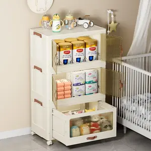 Baby Safety Transparent Opening Lid Indoor Home Decoration Storage Cabinet With Wheels