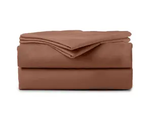 Splitz Sheet Set for Couples - Sunset Clay, 2000 Thread Count Cool Touch Poly-fiber, Extra-wide Split Top Sheet, Deep Pockets for Mattresses up to 22"