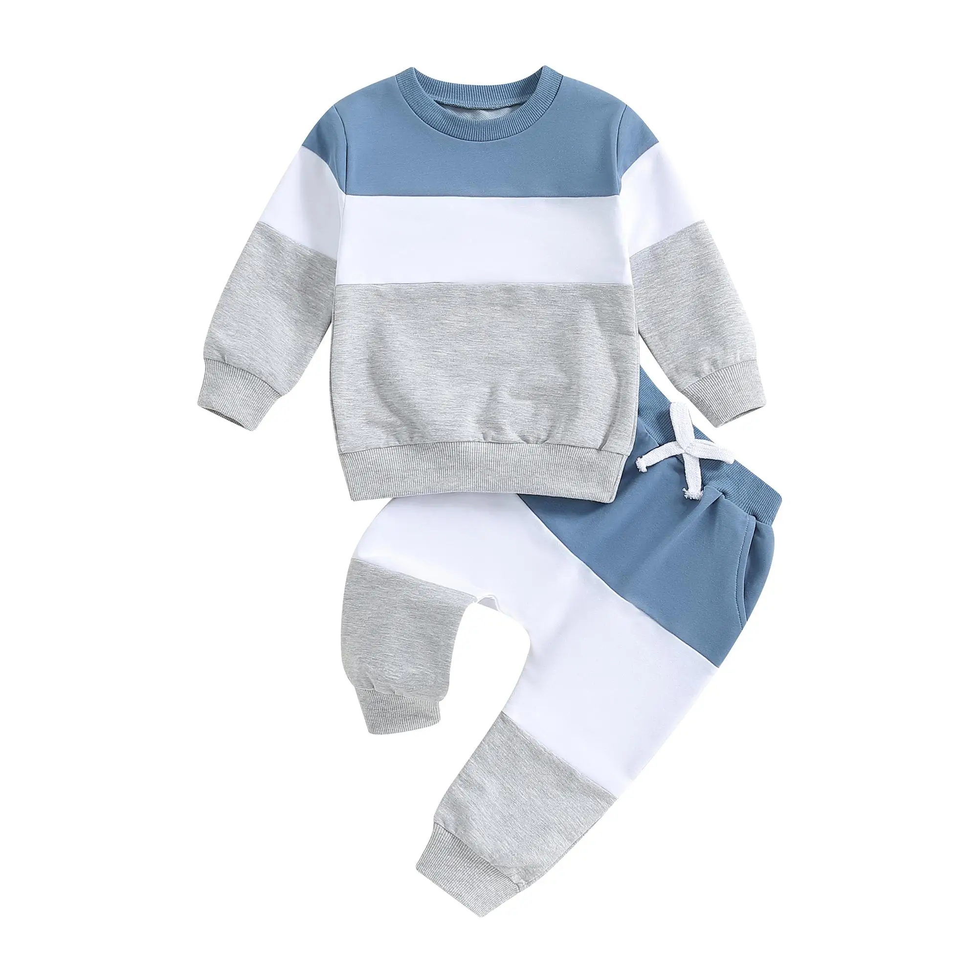 Baby Boy 2Pcs Fall Outfits 0-3Y Long Sleeve Contrast Color Sweatshirt + Pants Set Warm Clothes