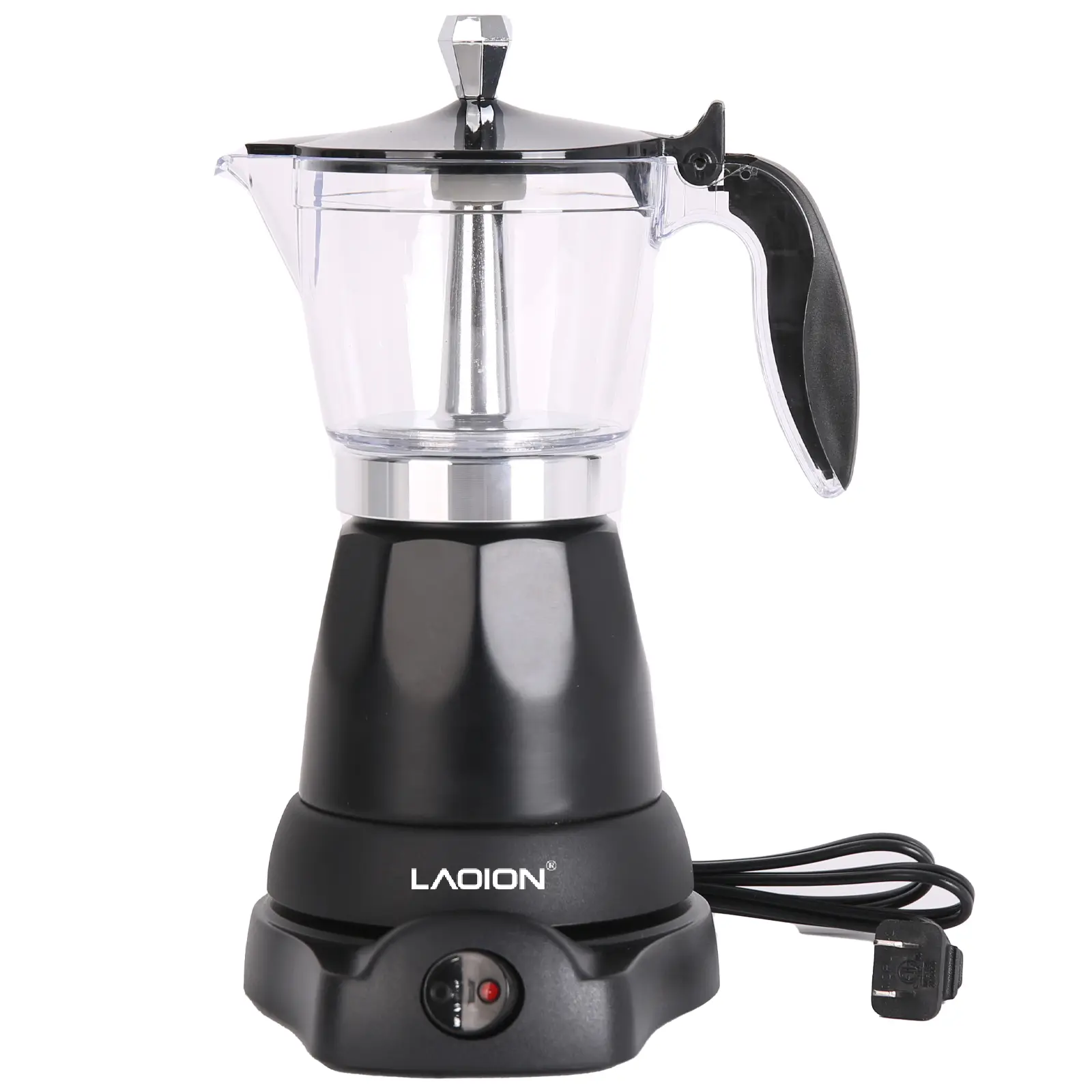 LAOION Cuban Coffee Maker Machine - 6-Cup Compact Electric Espresso Maker, 300ml Portable, Detachable Base, Overheat Safe Auto-Shut Off, BPA-Free Plastic for Home, Travel, Luxury Transparent Container