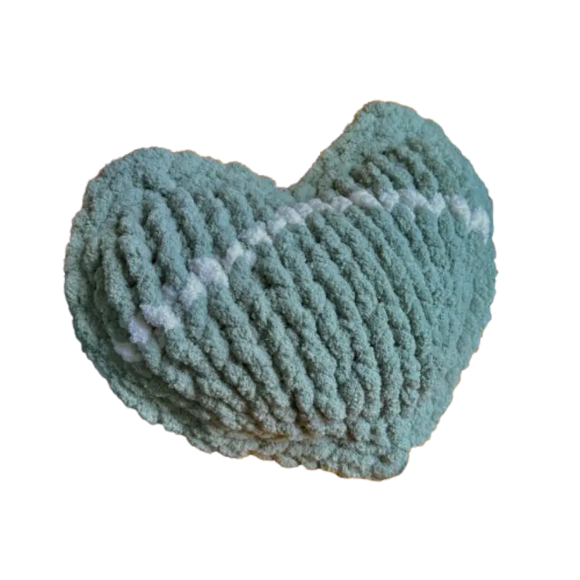 Heart Shaped Chunky HandKnit Pillow - (Sage green & Beige)