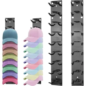 2 Pack Hat Organizer for Baseball Caps, Multilayer Hat Storage Display Holder Strong Adhesive Hat Rack for Wall Door Closet, Multilayer Cap Storage Holder Holds Up to 20 Hats 2 Mounting Options(Black)