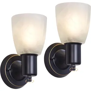Wall Sconces Set of 2, Matte Black Vanity Lights for Bathroom, Modern Wall Light Fixtures with Rotary Switch, Wall Mount Light with Frosted Glass, Farmhouse Lamp for Bedroom Mirror Living Room
