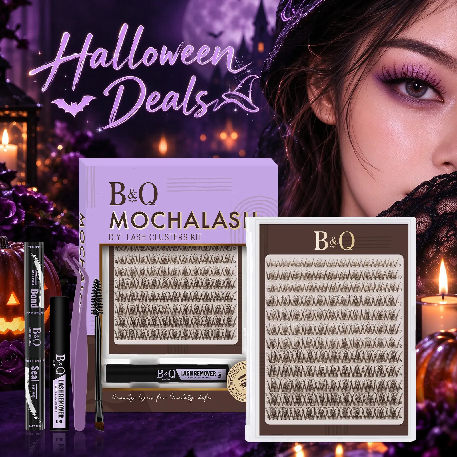 Brown Breeze Lash Kit l B&Q Super Soft Thin Band, Waterproof Long-Lasting, Beginner-Friendly Daily Wear Cluster Lashes for Flawless Voluminous Look, Look like Real Lashes Nature, D Curl #familyfun #Halloween