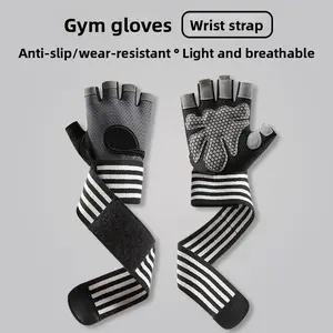 Fitness gloves,  half-finger breathable  gloves, thickened  gloves with wrist support straps, full palm protection, gym training, hand protective gear, breathable and non-slip gym weightlifting dumbbell   cycling fitness gloves