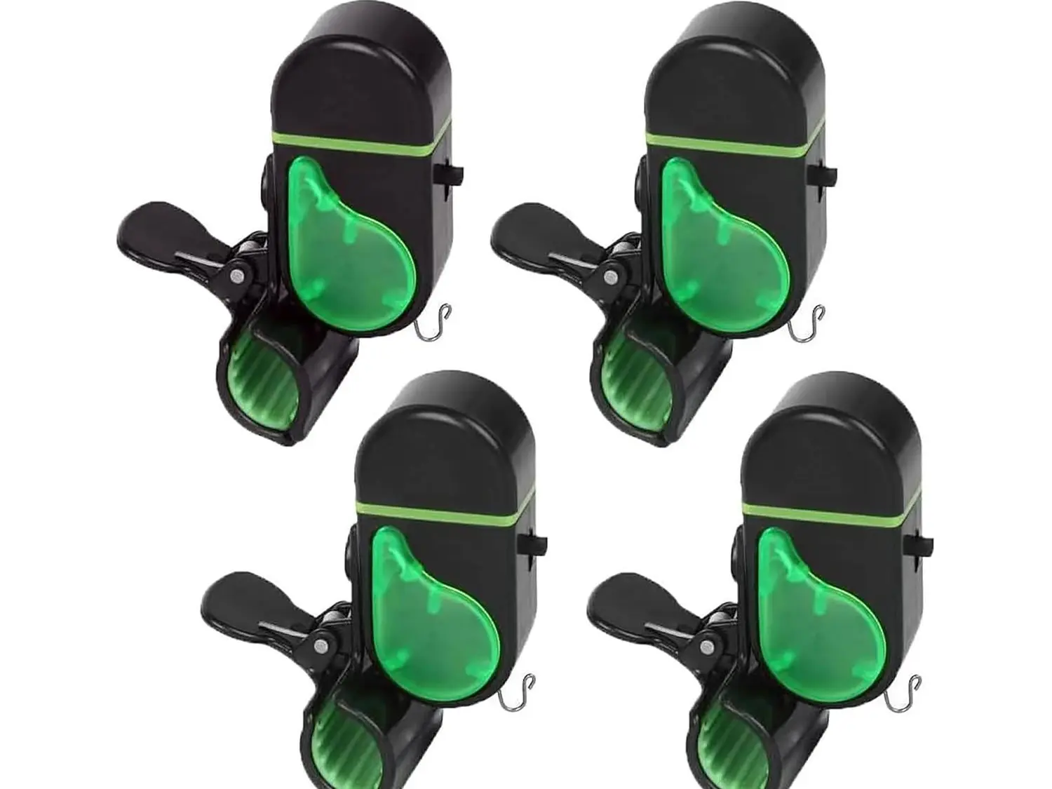 4 PCS Electronic LED Light Fishing Bite Sound Alarm Alert Bell Clip On Fish Rod