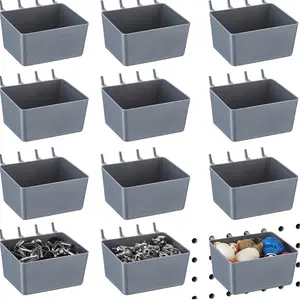 Pegboard Bins Kit Grey Pegboard Parts Storage Tool Plastic Pegboard Wall Organizer with Hooks for Organizing Hardware Accessories Workbench Garage Storage Craft Room (12)