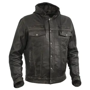 Hooded Men's Leather Motorcycle Jacket