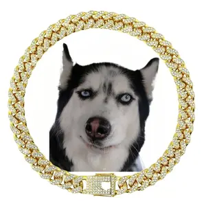 Gold Plated Custom Dog Collar 12mm Wide Sparkling Rhinestone Pet Necklace for Cats and Dogs Perfect for Christmas Parties Hip Hop Style Fashion Accessory for Small Medium Large Breeds