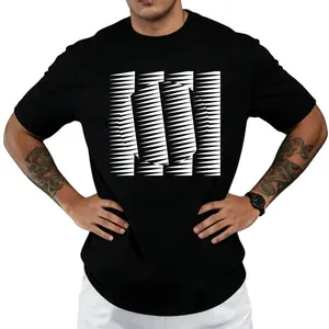 Optical Illusion Abstract Geometric Graphic T-Shirt for Men Black and White Visual Art Casual Streetwear Tee