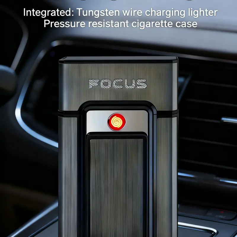 (For Regular SIze 84mm) FOCUS Magnetic Storage Case with USB Rechargeable Lighter - Windproof Flameless Electric Lighter , Ideal Gift for Men and Women