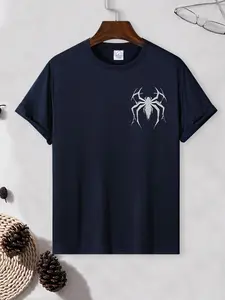 Men's Spider Print Round Neck Tee, Regular Fit Casual Short Sleeve Crew Neck T-shirt for Summer, Fashion Men's Top for Daily Wear