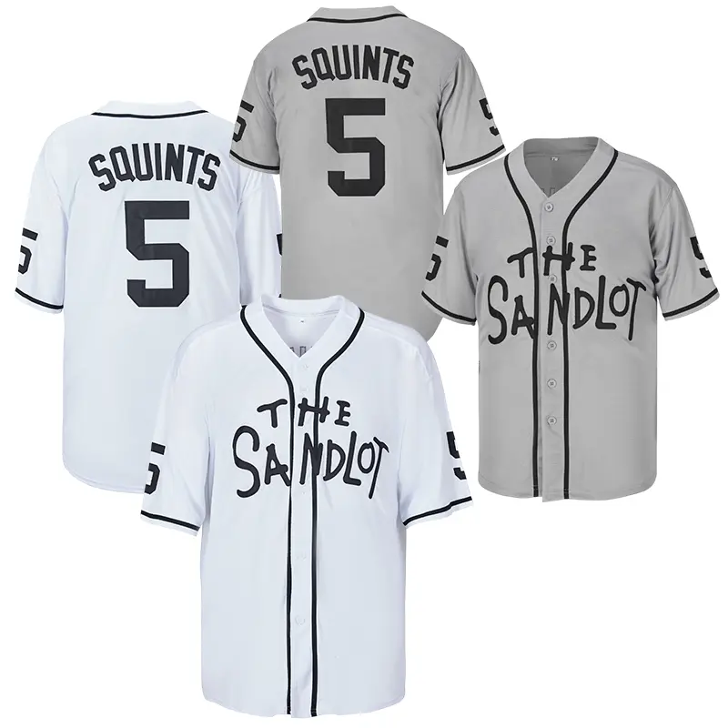 Men's Squints #5 The Sandlot Baseball Jersey, Retro Hip Hop Collector's Edition, Sewn Embroidery Polyester Button-Down Fan Wear, Sewing And Embroidery, Retro Hip Hop Look, V-Tie Button, Do Not Dry Clean, Xl, Sports Jersey, Apparel Jersey