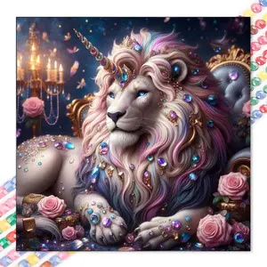 1 DIY diamond painting kit, 5D diamond art set, DIY decoration, unicorn lion diamond painting kit with full round diamonds, mosaic, diamond art, DIY art home decor, suitable for Christmas, Handicraft