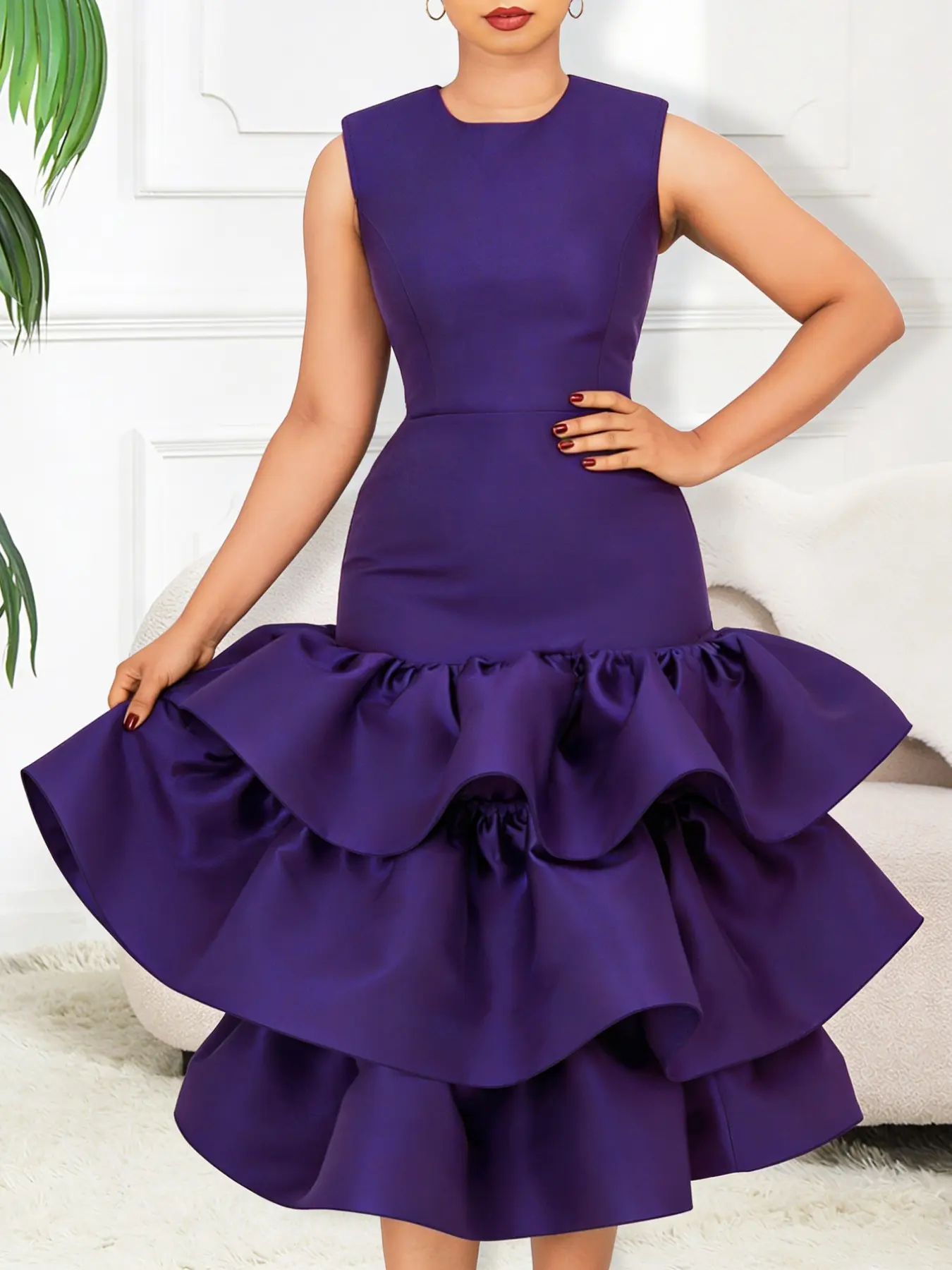 embellished ruffle mini dress in plum Embellished Bandeau Ruffle Maxi Dress in Plum - 6