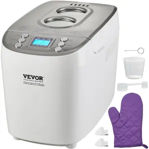 VEVOR Bread Maker, Dough Machine 15 Menus in 1, Non-Stick Ceramic Pan Automatic Breadmaker with Non-Gluten Setting, Whole Wheat Bread Making, Digital, Programmable, 3 Loaf Sizes, 3 Crust Colors, White