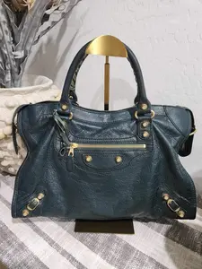 Pre-owned Balenciaga Leather Shoulder Bags City Giant 12 Emerald Green with Gold Hardware