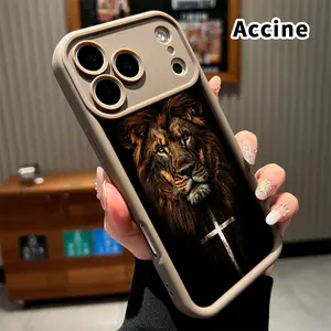 Lion and Cross Phone Case for iPhone 17 Pro Max 16 15 14 Plus 13 12 Mini 11 XR X XS Air E Matte TPU Drop-Proof Rugged Durable Soft Bumper Cover Gift for women boy